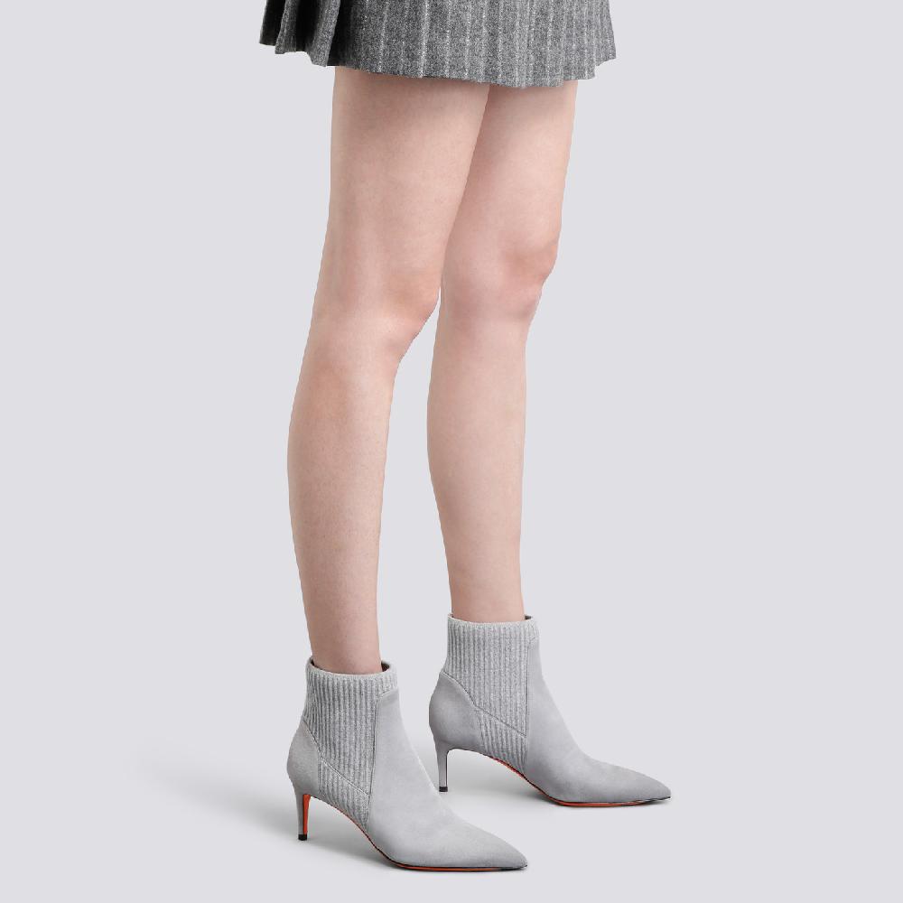 Santoni Stivaletto tacco basso con calzino da donna in suede grigio Italy