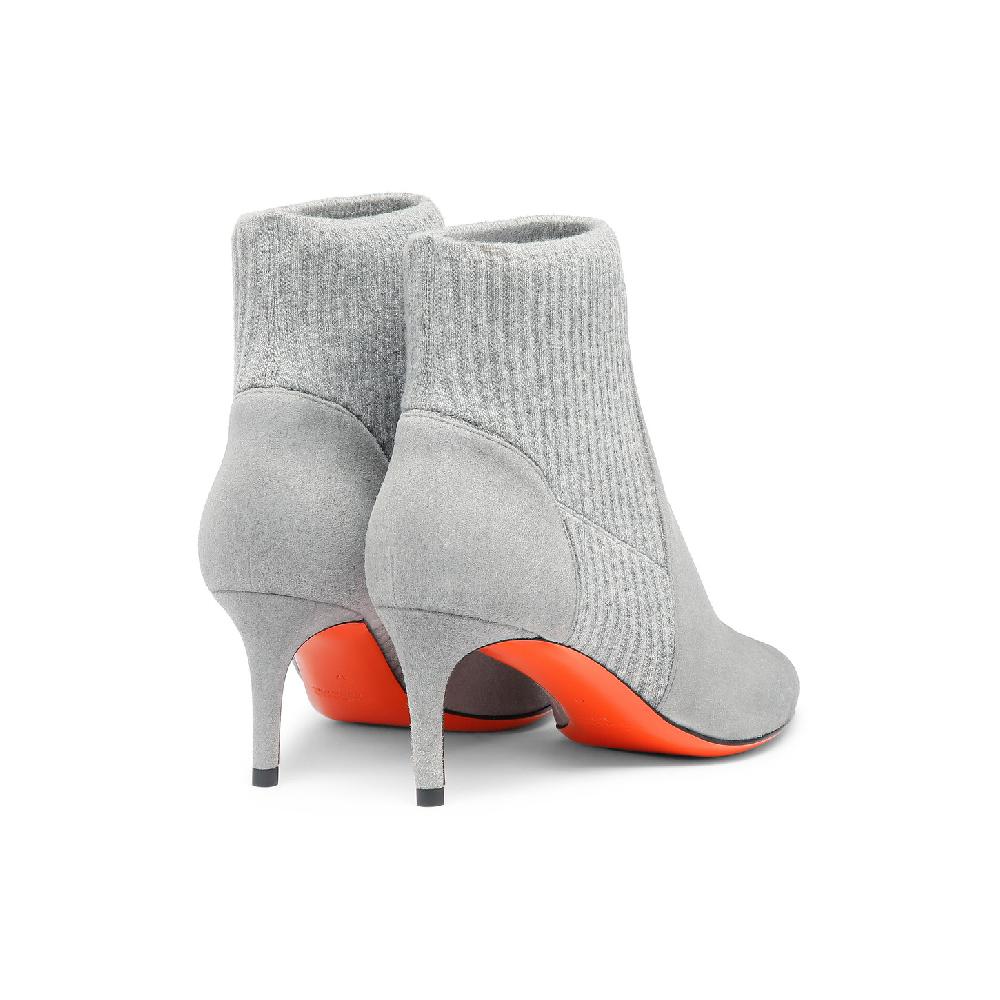 Santoni Stivaletto tacco basso con calzino da donna in suede grigio Italy