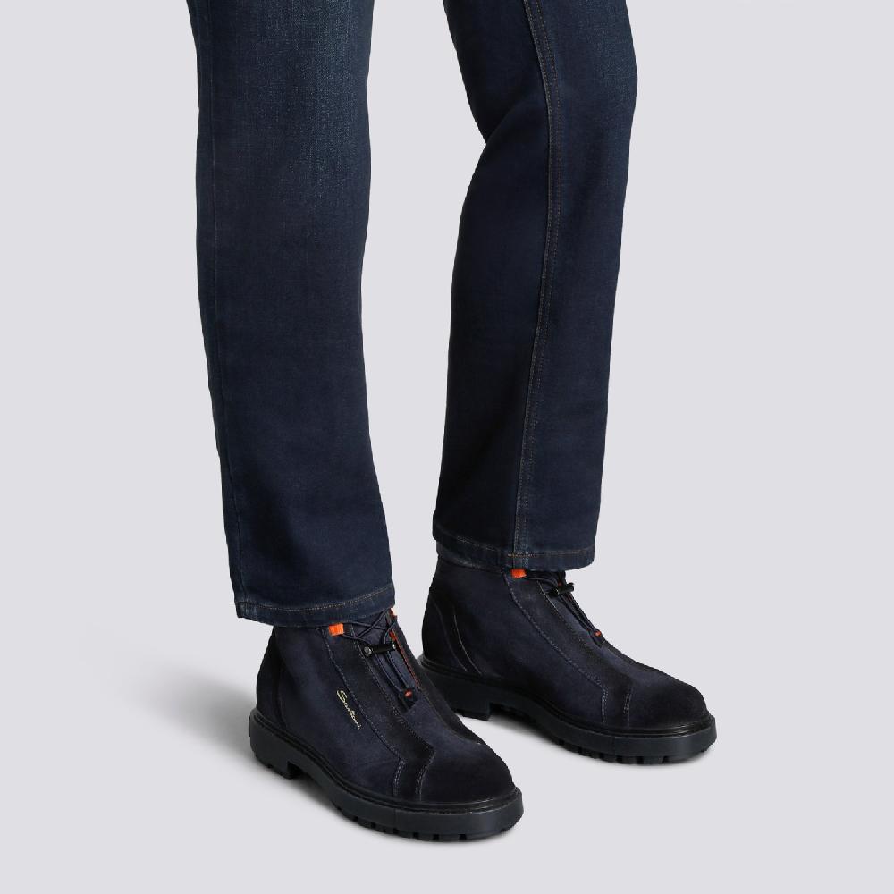 Santoni Scarponcino da montagna da uomo in suede blu Fino Al -60%