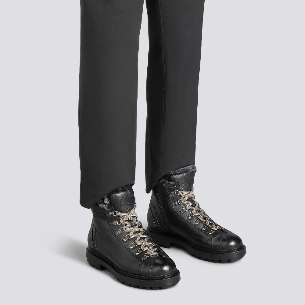 Santoni Scarponcino da montagna da uomo in pelle bottalata nera con pelliccia Shopping Online