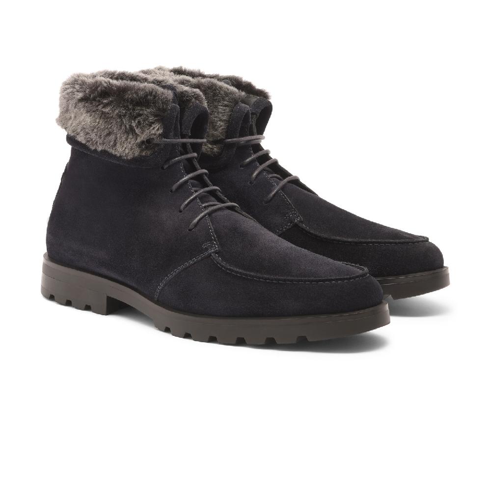 Santoni Stivaletto stringato con pelliccia da uomo in suede blu Prezzo Ridotto