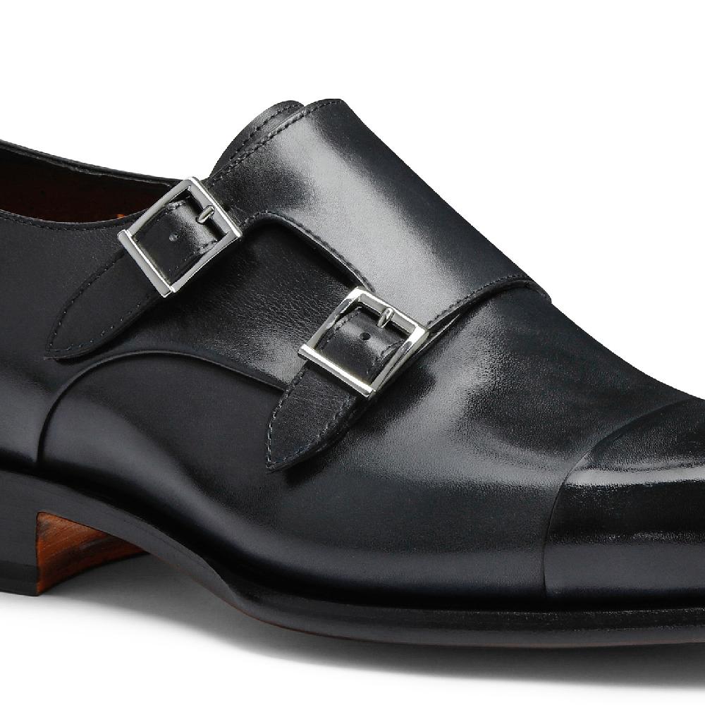 Santoni Doppia fibbia da uomo in pelle anticata blu Presa