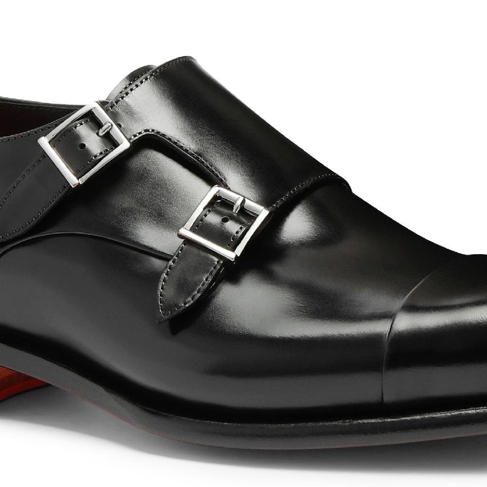 Santoni Doppia fibbia da uomo in pelle anticata nera Sconto