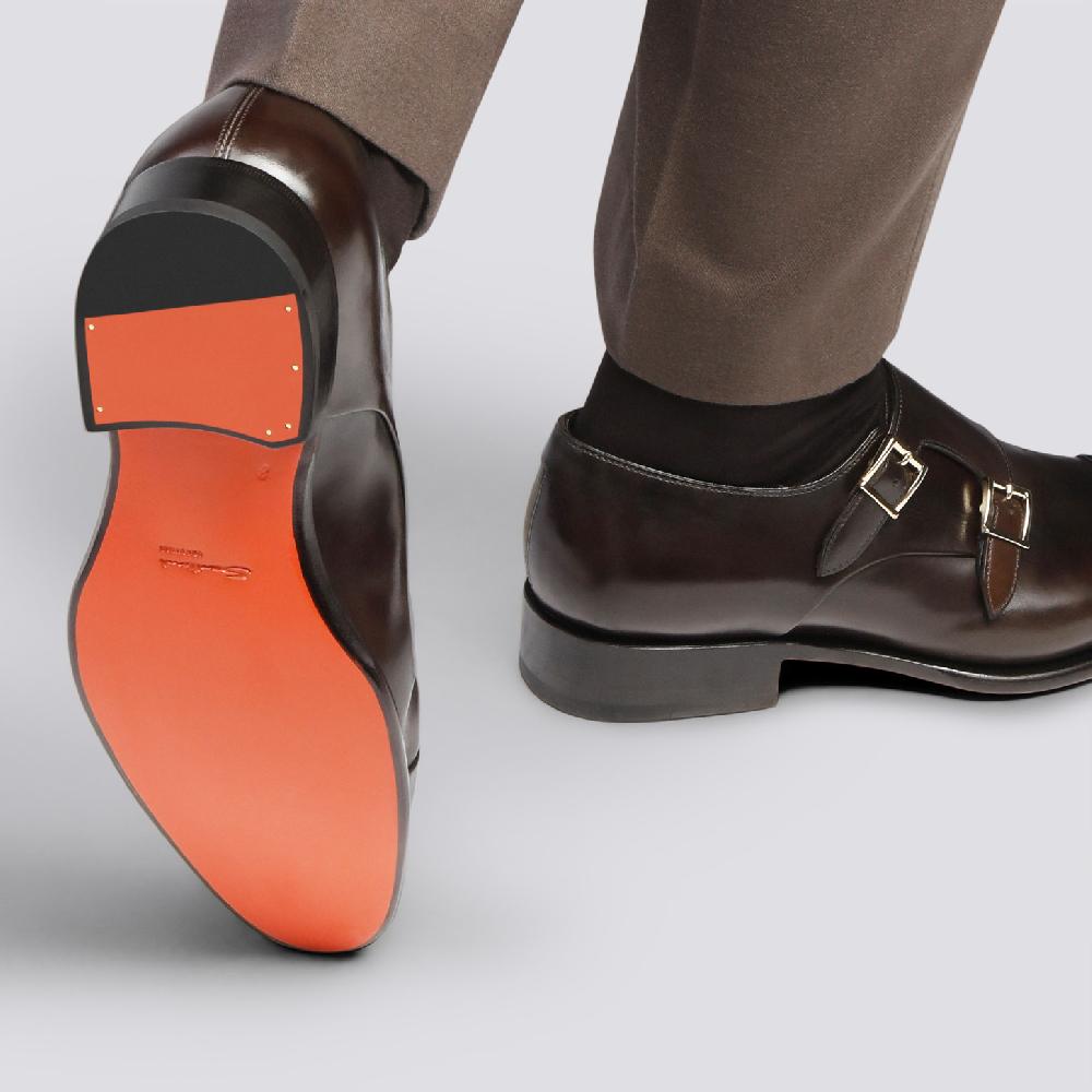 Santoni Doppia fibbia da uomo in pelle anticata marrone Offerta