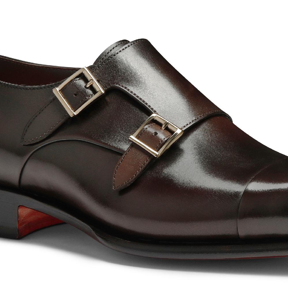Santoni Doppia fibbia da uomo in pelle anticata marrone Offerta