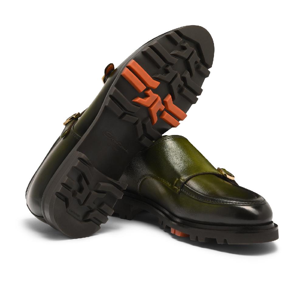 Santoni Doppia fibbia da uomo in pelle verde Economico
