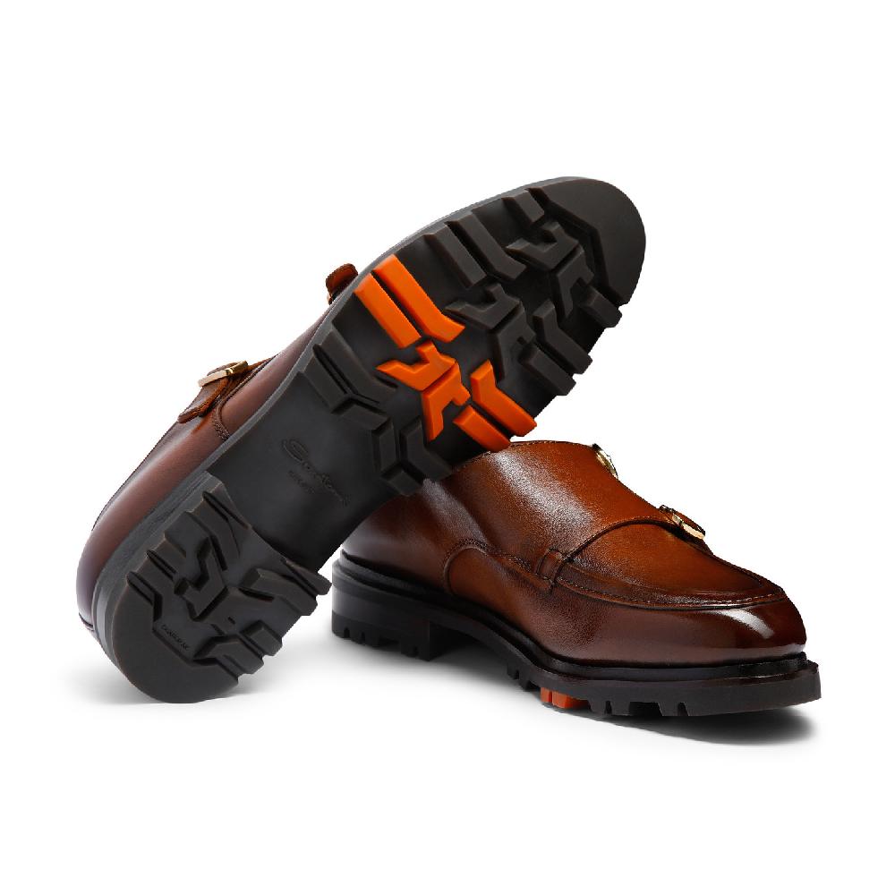 Santoni Doppia fibbia da uomo in pelle marrone Online
