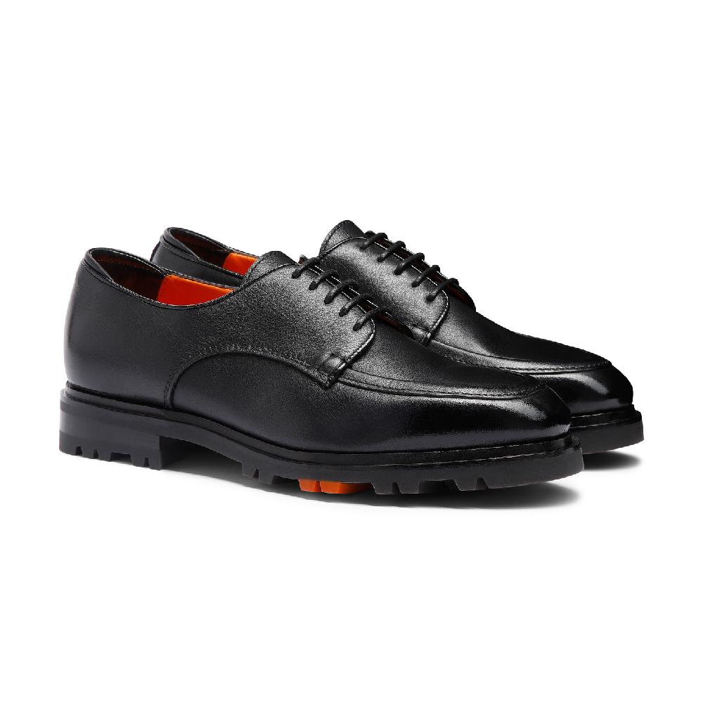 Santoni Stringata Derby da uomo in pelle nera Outlet