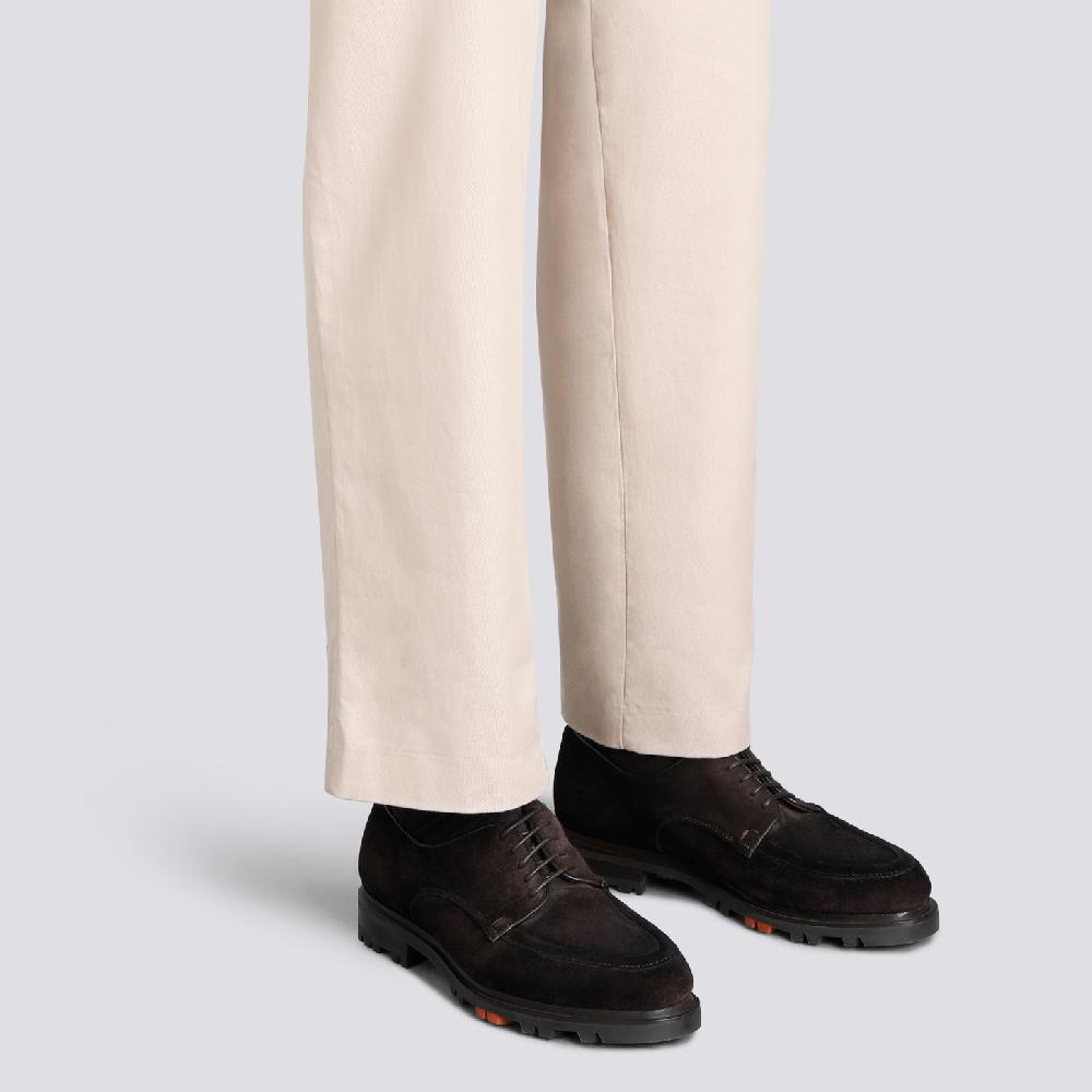 Santoni Stringata Derby da uomo in suede testa di moro In Vendita