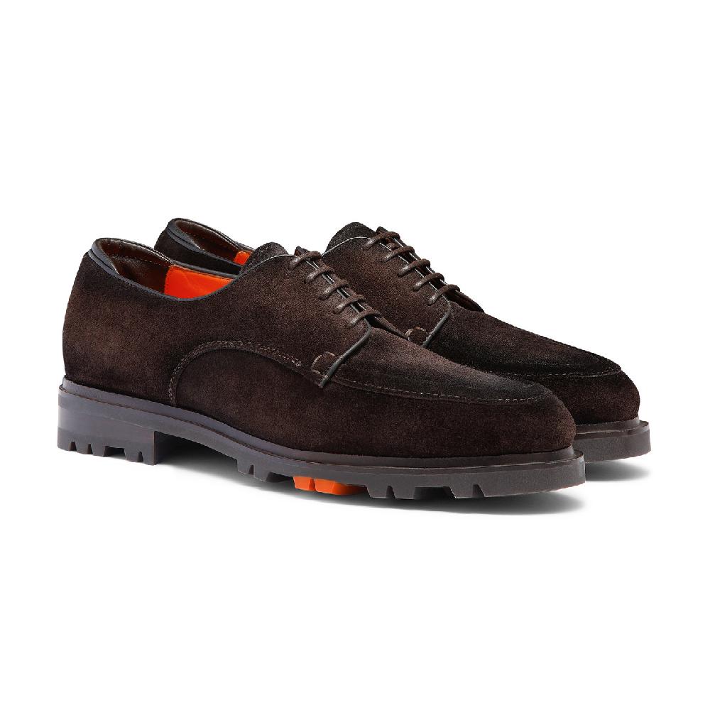 Santoni Stringata Derby da uomo in suede testa di moro In Vendita