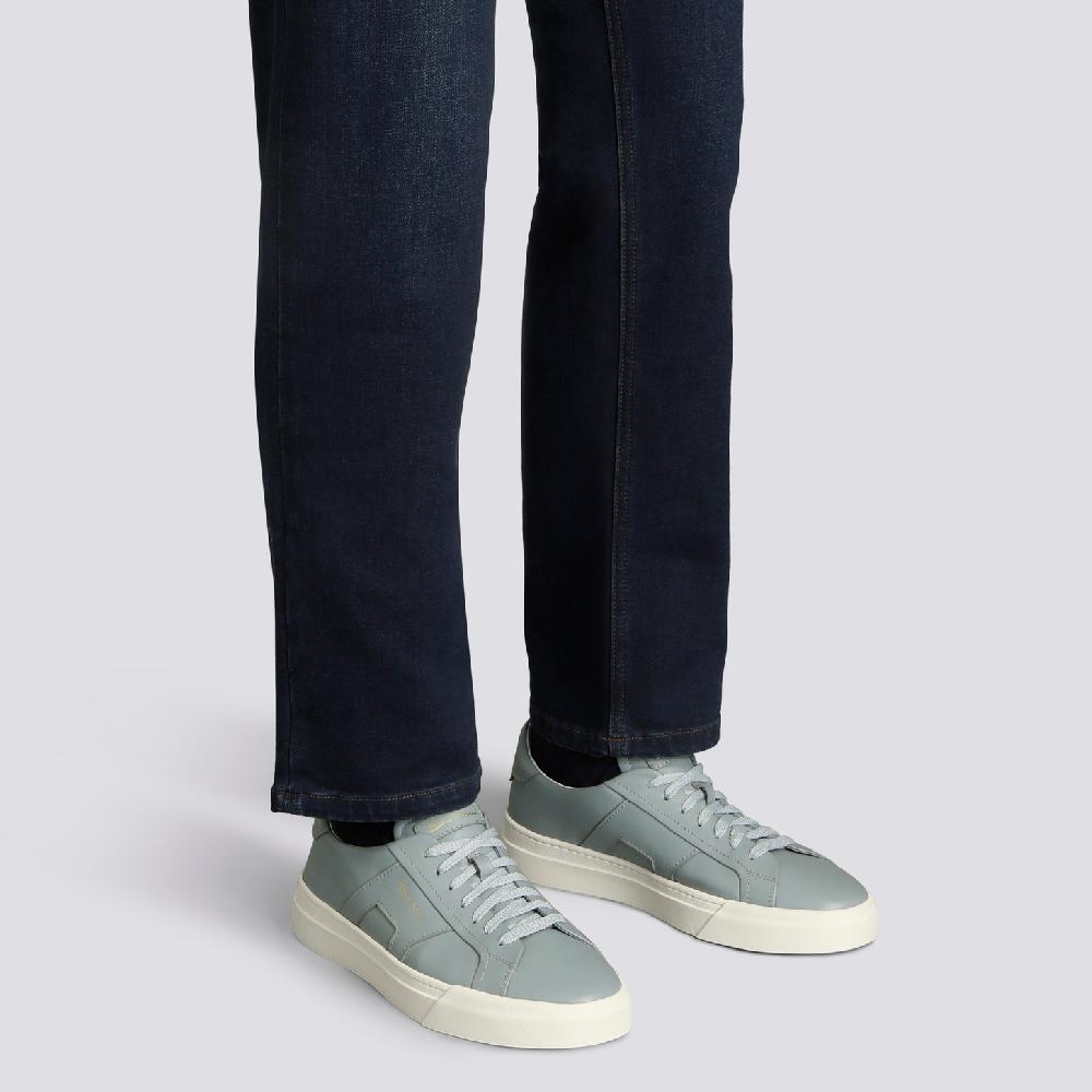 Santoni Double Buckle Sneaker da uomo in pelle azzurra Saldi