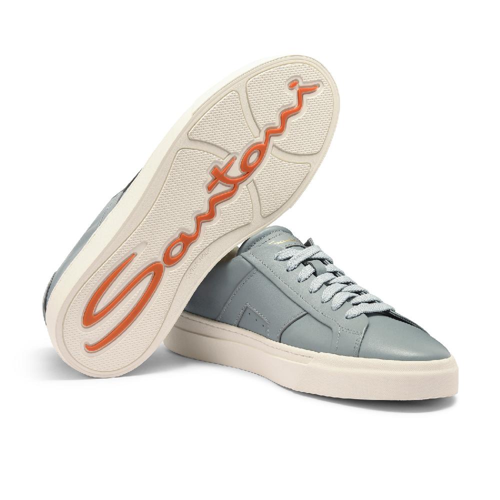 Santoni Double Buckle Sneaker da uomo in pelle azzurra Saldi
