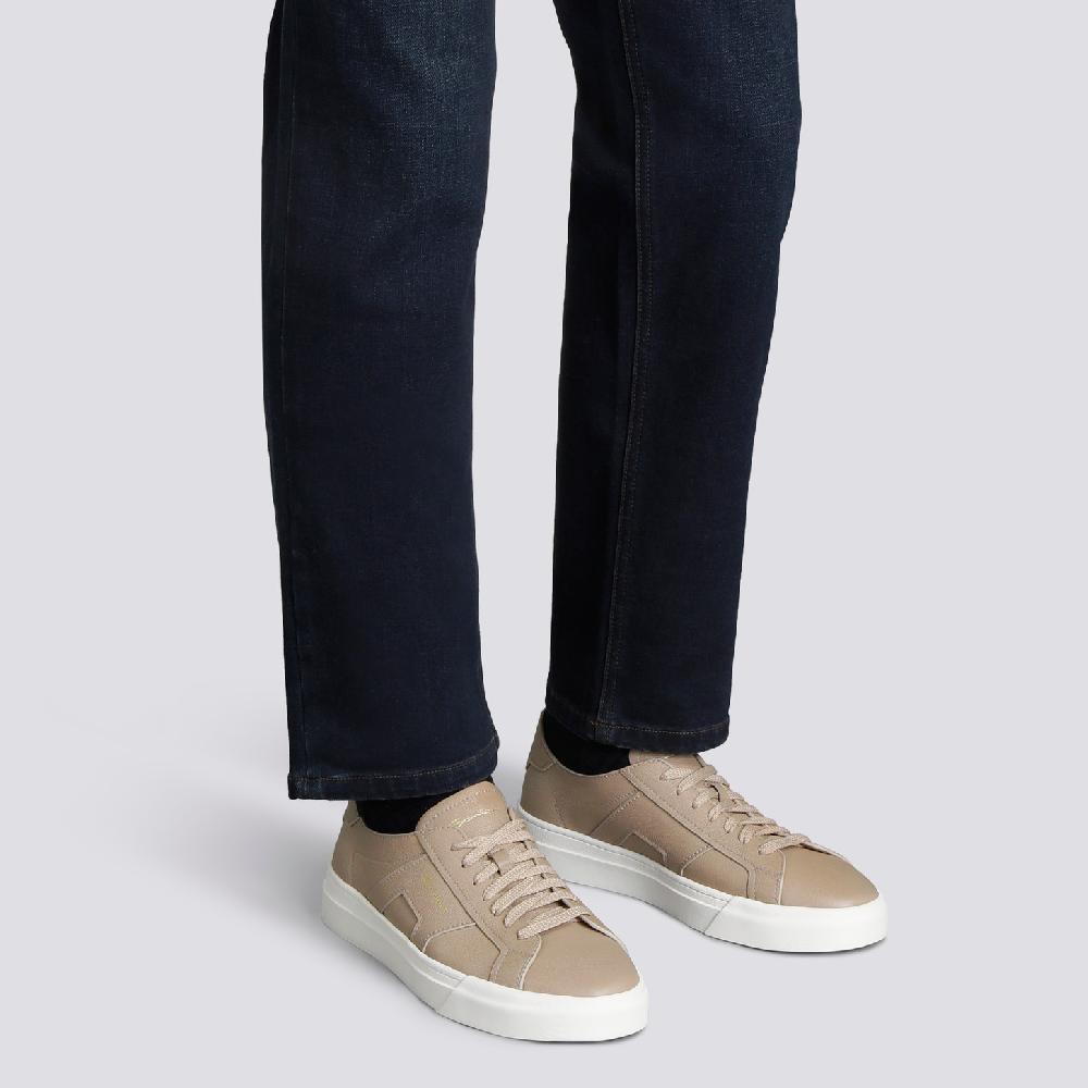 Santoni Double Buckle Sneaker da uomo in pelle bottalata beige Offerte