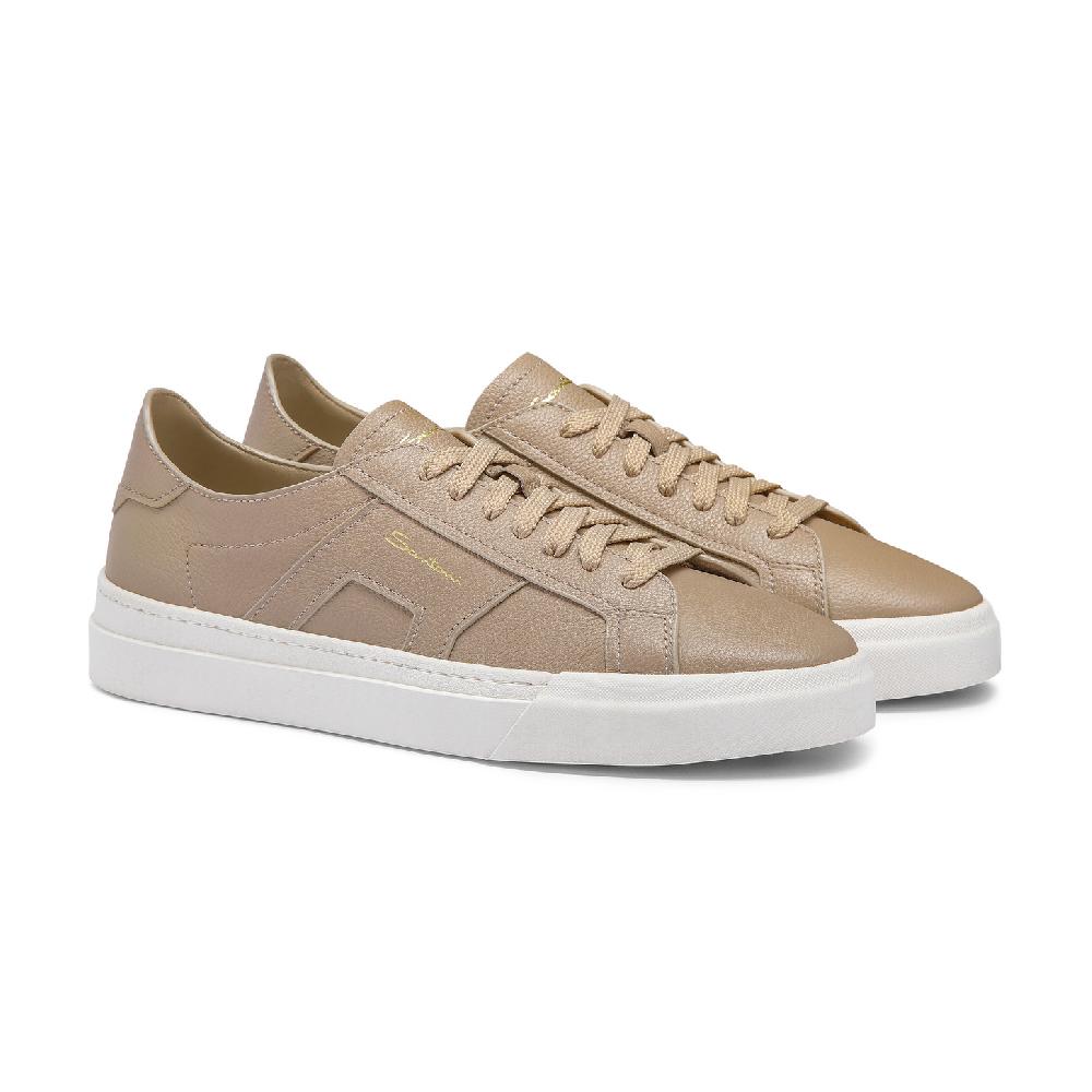 Santoni Double Buckle Sneaker da uomo in pelle bottalata beige Offerte