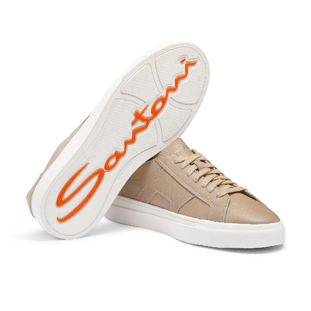 Santoni Double Buckle Sneaker da uomo in pelle bottalata beige Offerte