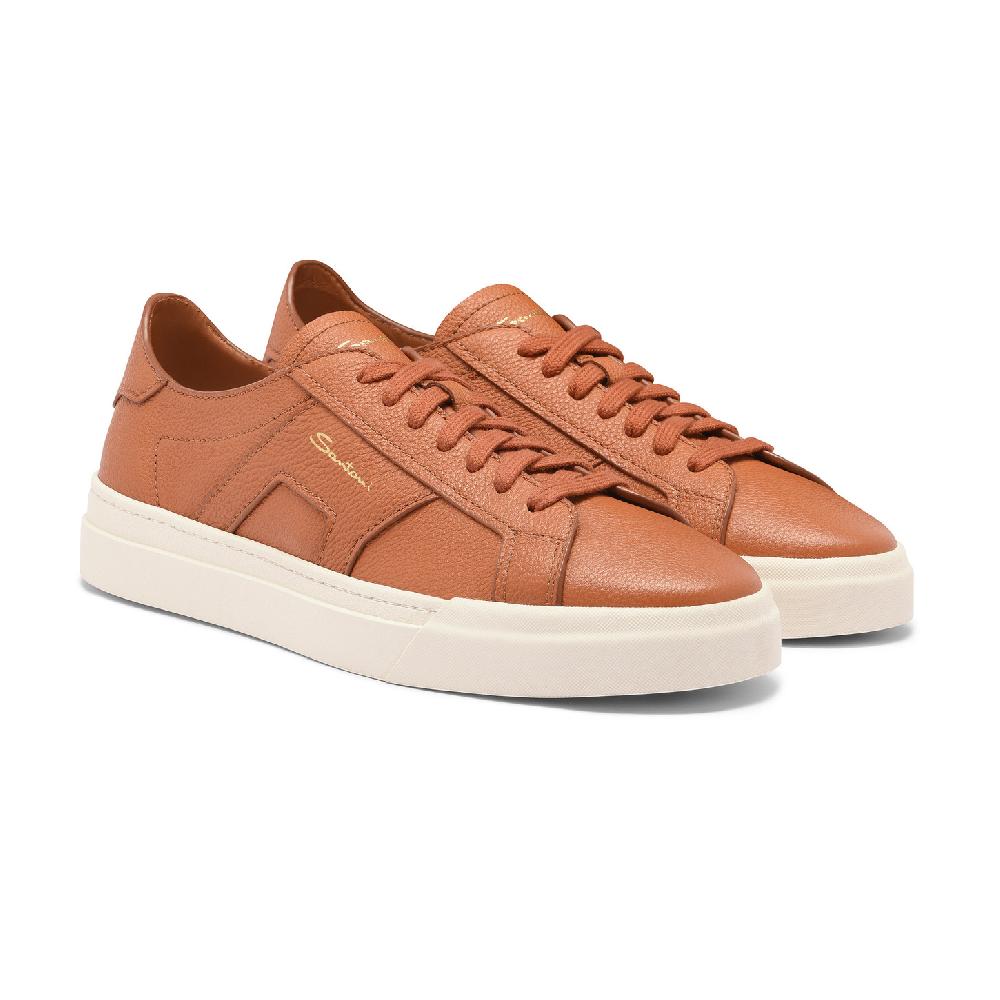 Santoni Double Buckle Sneaker da uomo in pelle bottalata arancione Hotsell