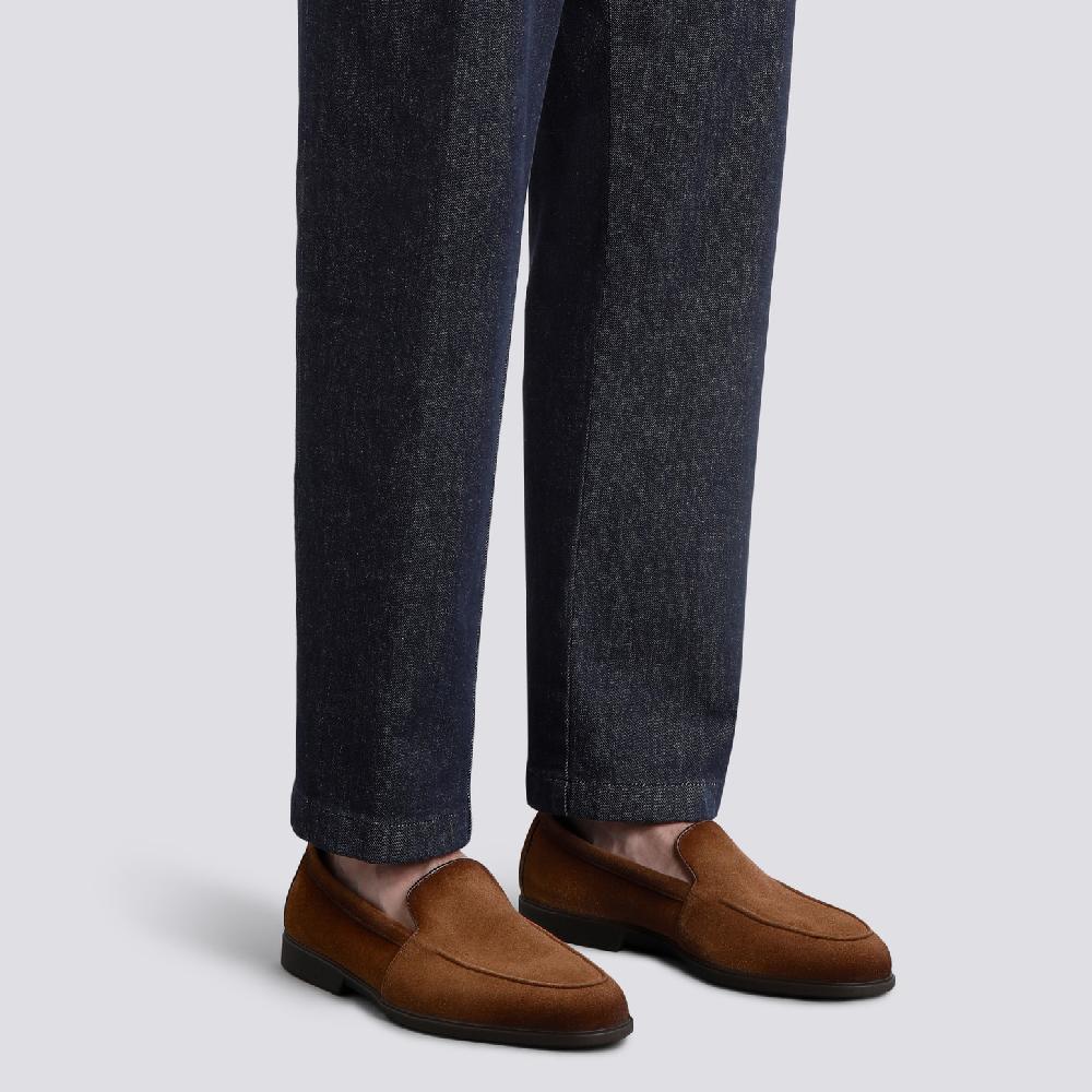 Santoni Mocassino da uomo in suede marrone chiaro In Saldo