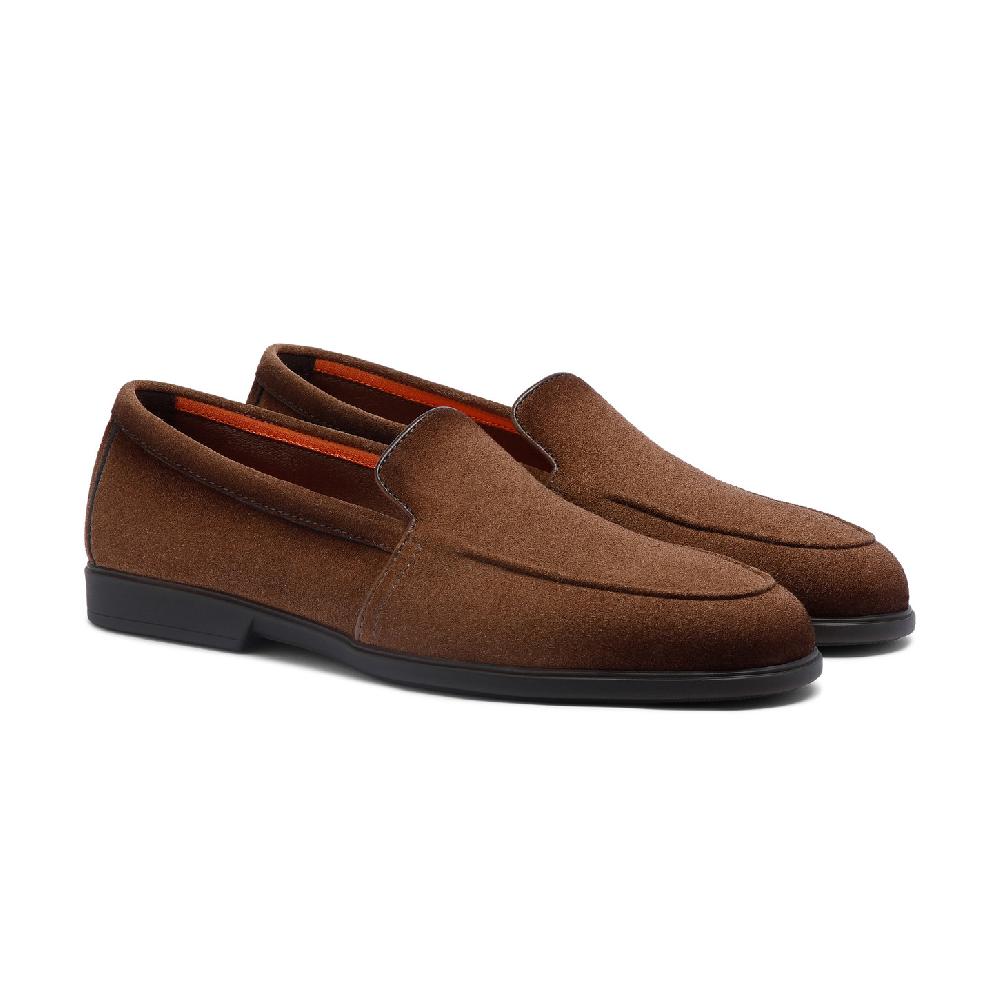 Santoni Mocassino da uomo in suede marrone chiaro In Saldo