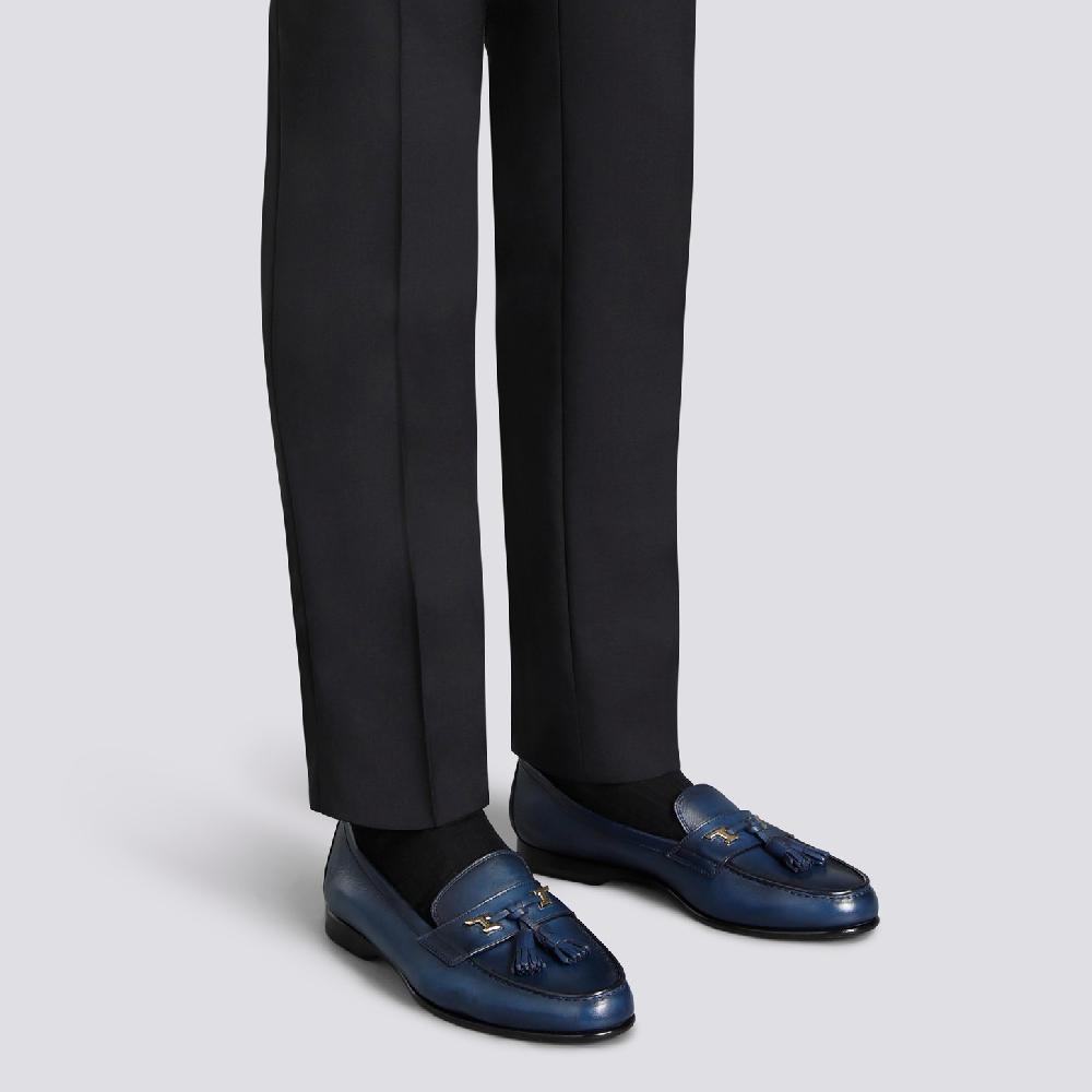 Santoni Mocassino Andrea con nappe da uomo in pelle blu Moda
