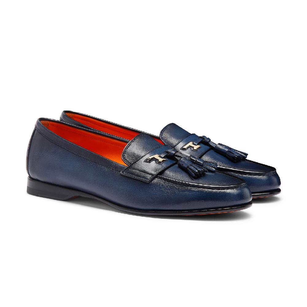 Santoni Mocassino Andrea con nappe da uomo in pelle blu Moda