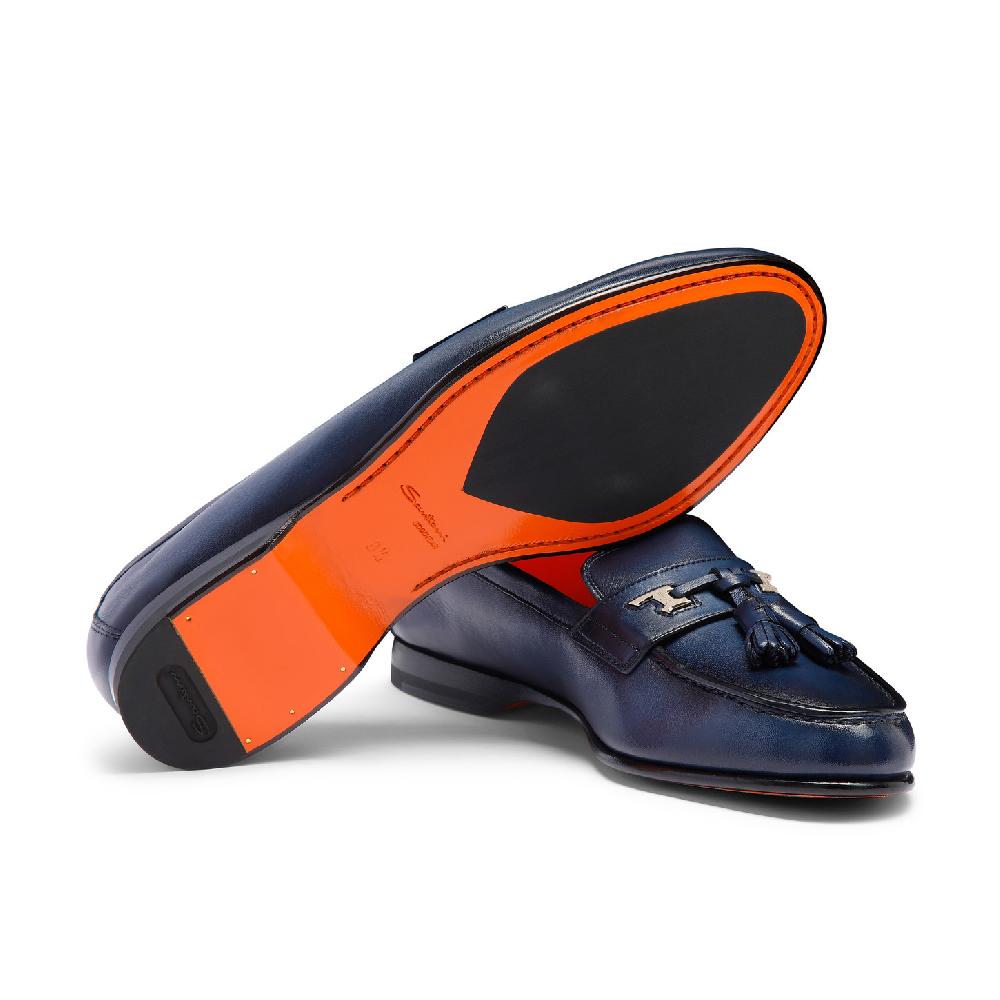 Santoni Mocassino Andrea con nappe da uomo in pelle blu Moda