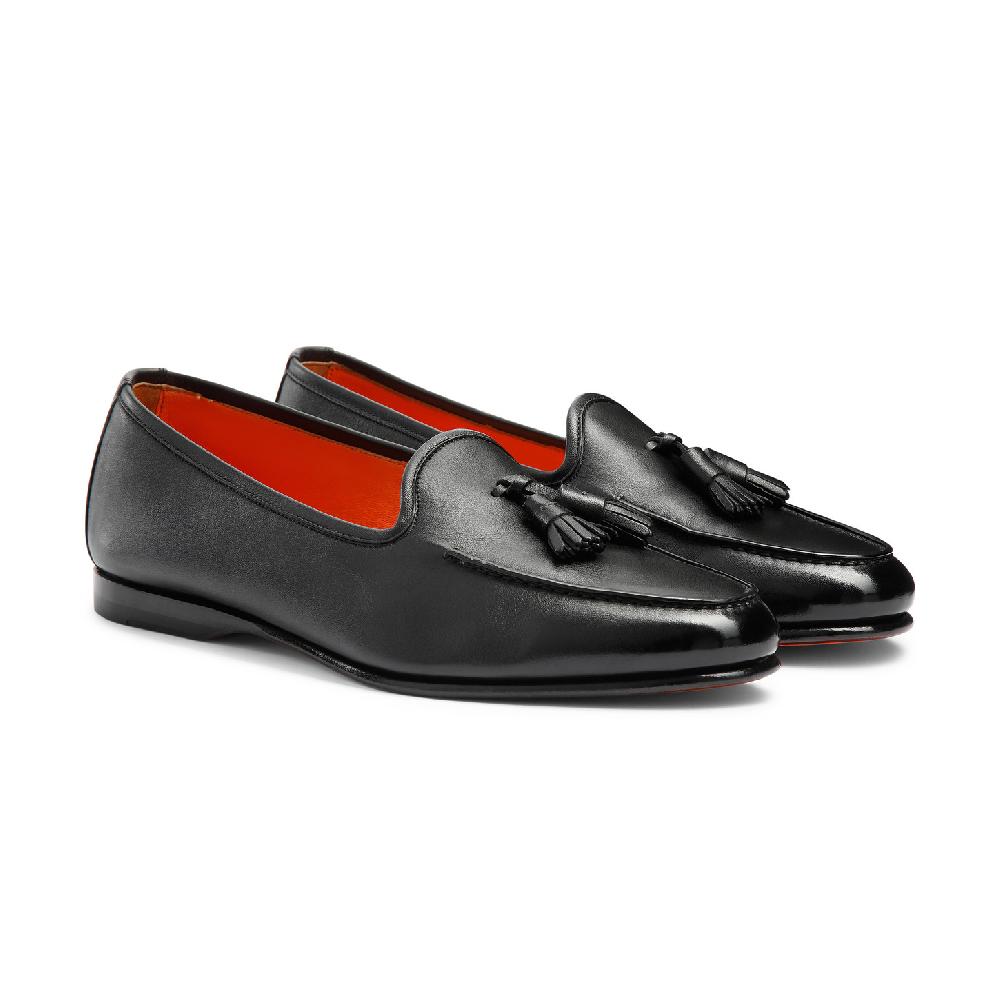 Santoni Mocassino Andrea con nappe da uomo in pelle nera Italy