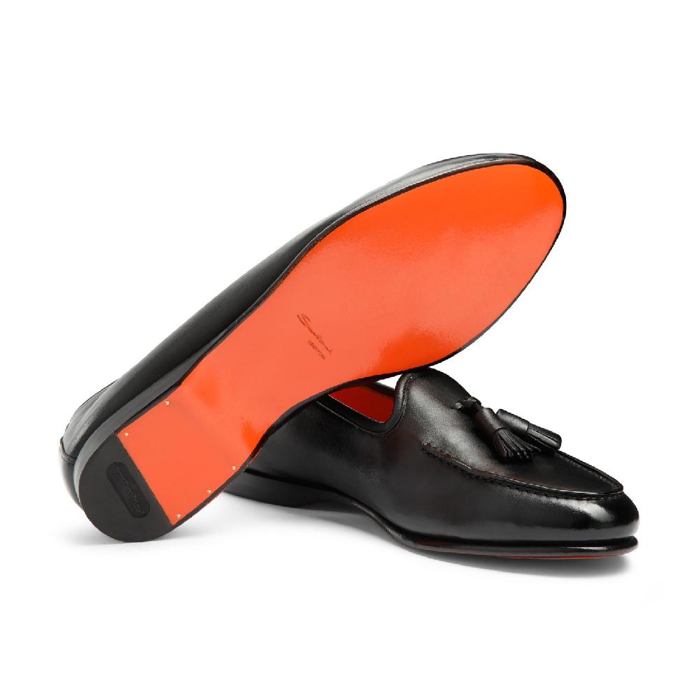 Santoni Mocassino Andrea con nappe da uomo in pelle nera Italy