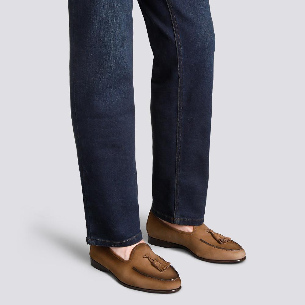 Santoni Mocassino Andrea con nappe da uomo in nabuk marrone Italia