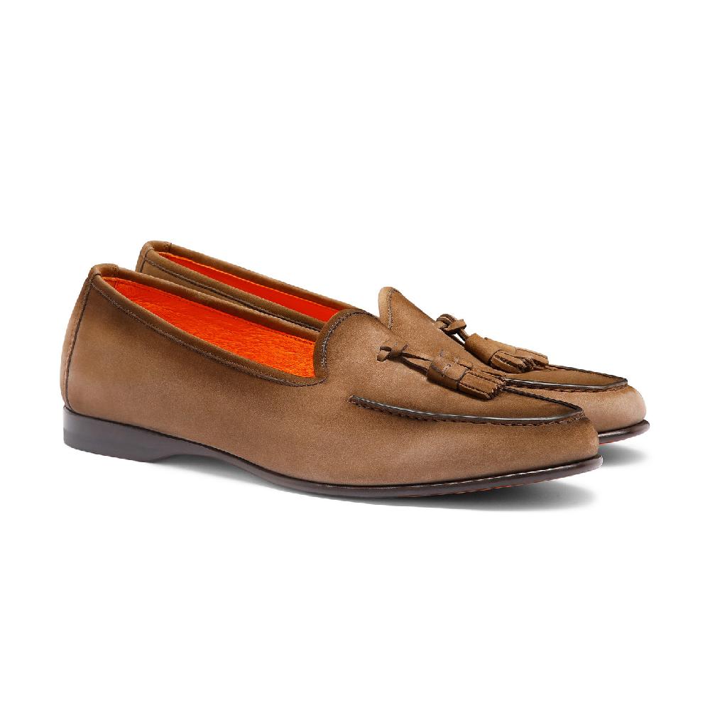 Santoni Mocassino Andrea con nappe da uomo in nabuk marrone Italia