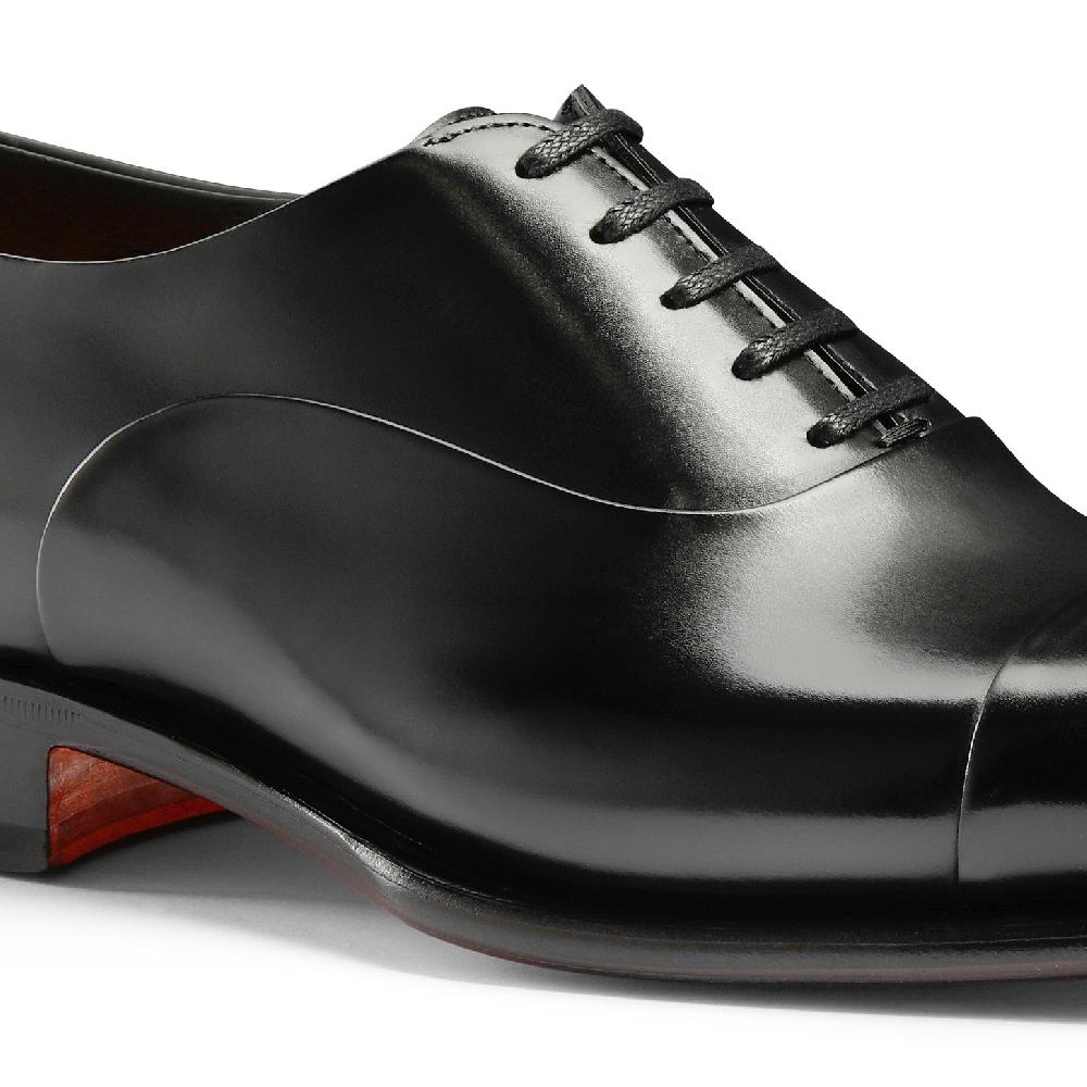 Santoni Stringata oxford da uomo in pelle anticata nera 2025