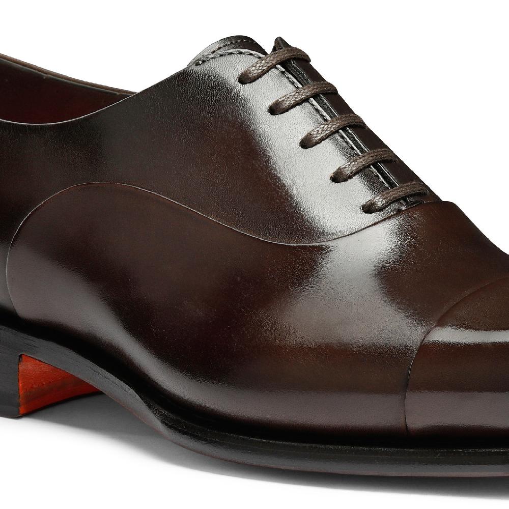 Santoni Stringata oxford da uomo in pelle anticata marrone In Linea