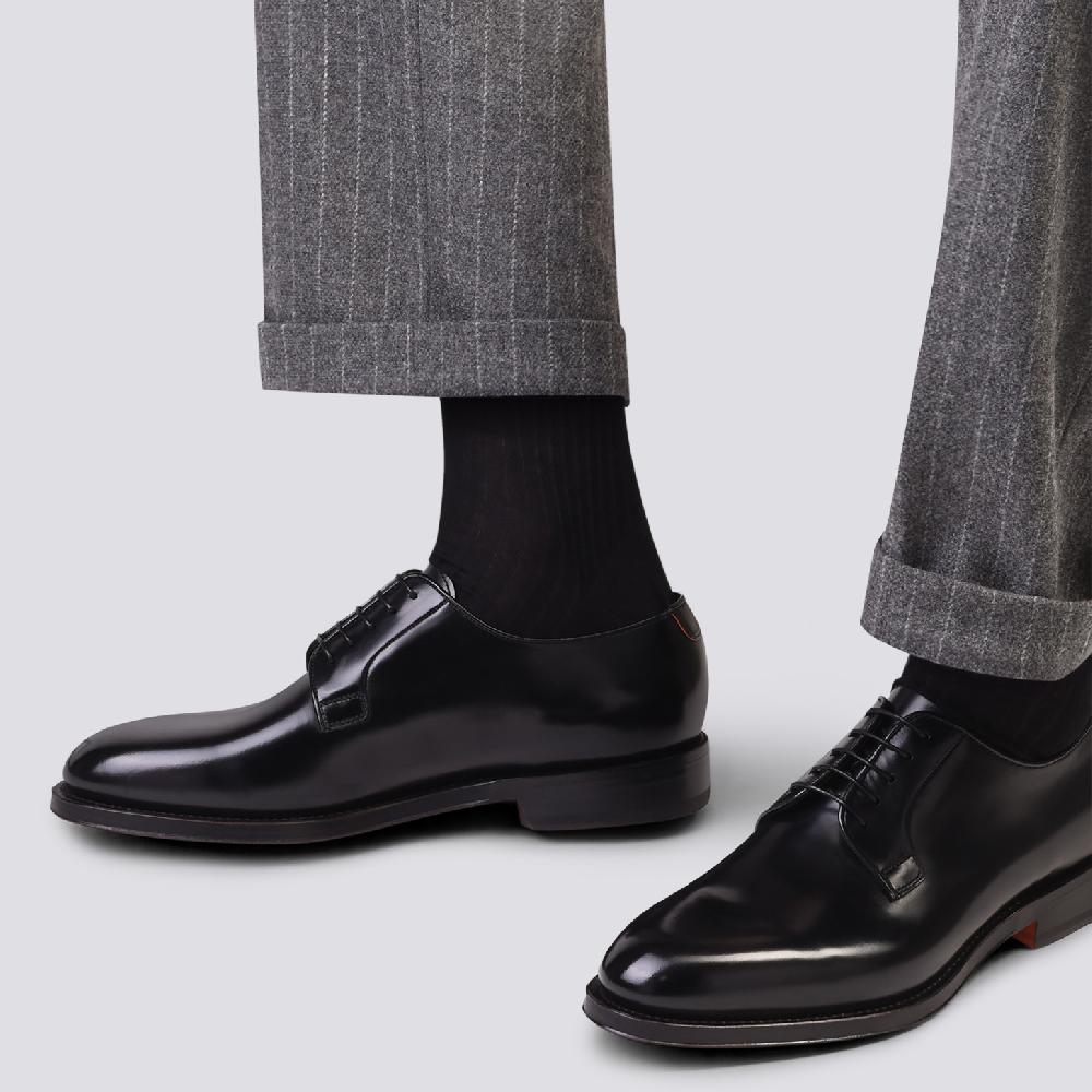 Santoni Stringata derby da uomo in pelle anticata nera Nuovo