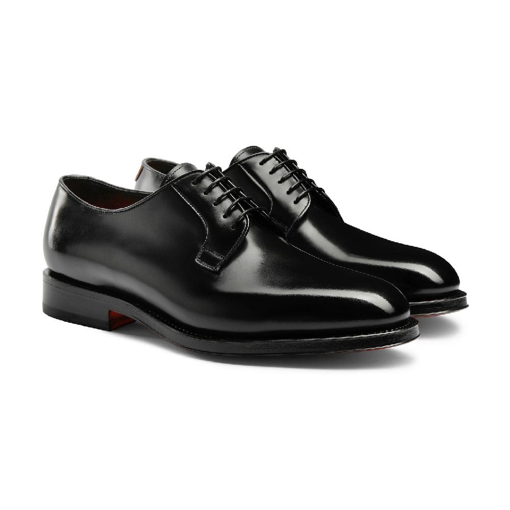 Santoni Stringata derby da uomo in pelle anticata nera Nuovo