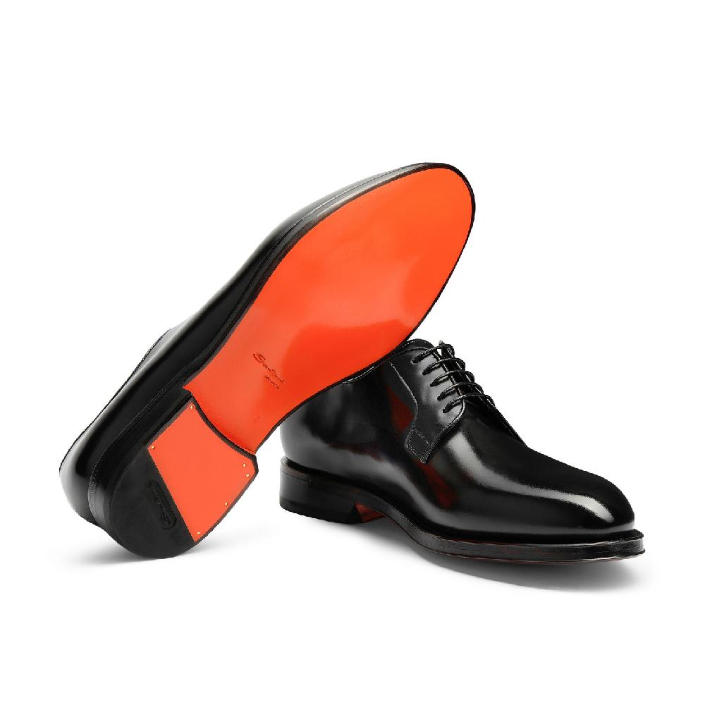 Santoni Stringata derby da uomo in pelle anticata nera Nuovo