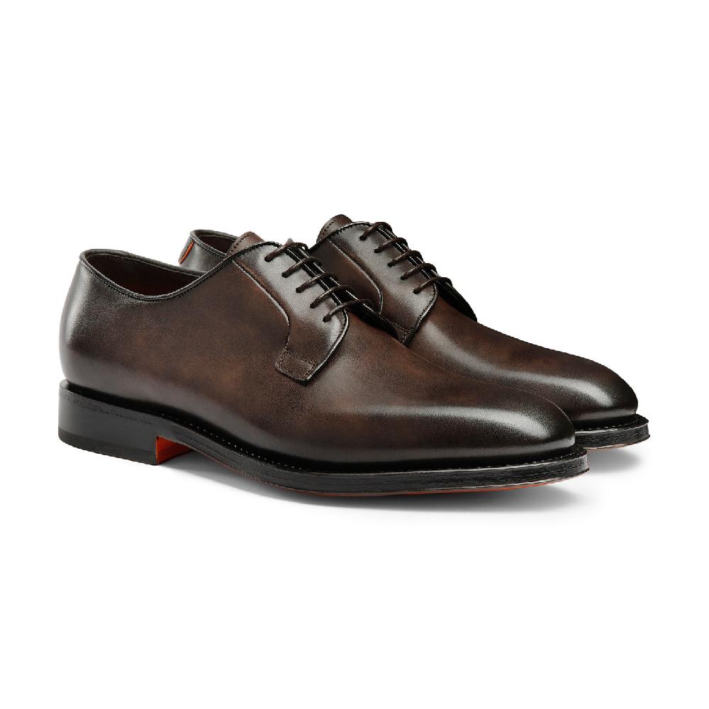 Santoni Stringata derby da uomo in pelle anticata marrone Qualità