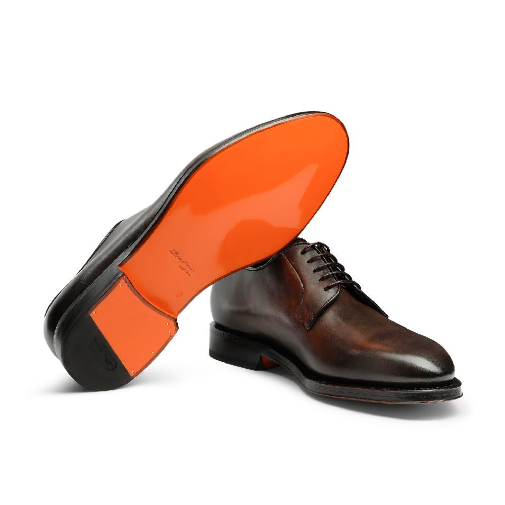 Santoni Stringata derby da uomo in pelle anticata marrone Qualità