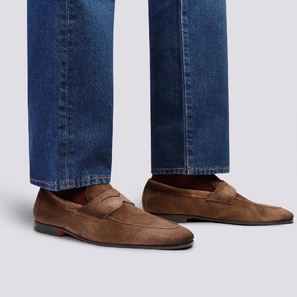 Santoni Mocassino Carlo da uomo in suede marrone Vendita
