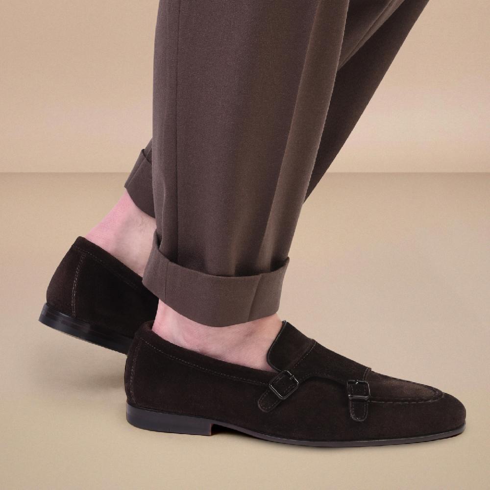 Santoni Mocassino doppia fibbia da uomo in suede testa di moro Promozione
