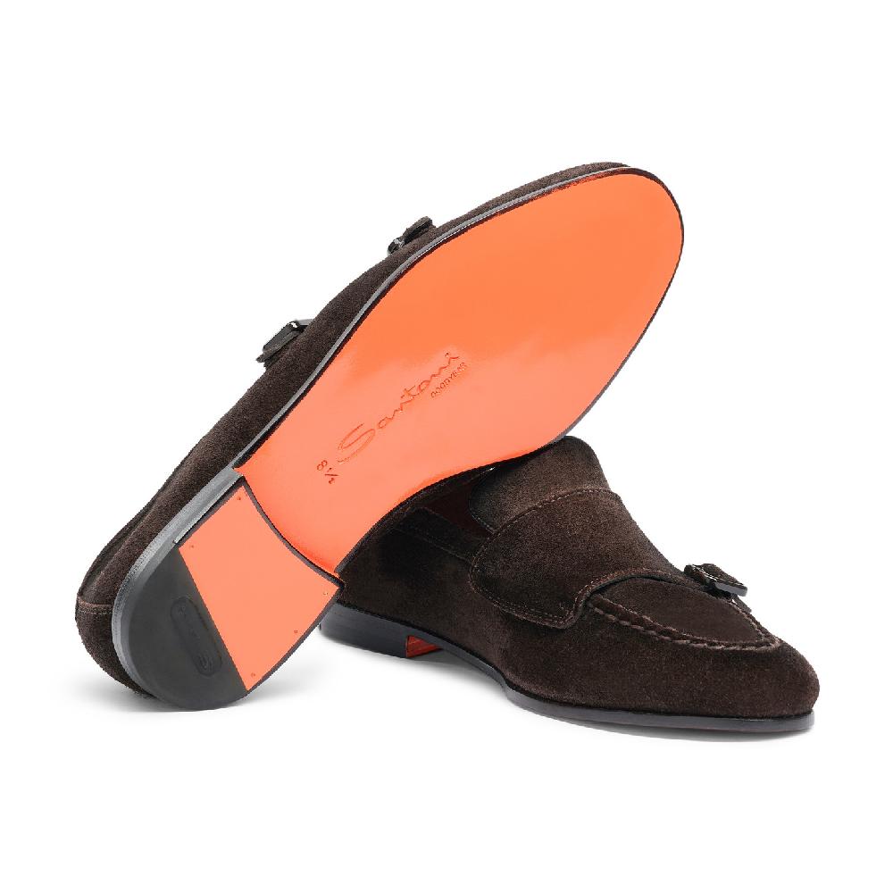 Santoni Mocassino doppia fibbia da uomo in suede testa di moro Promozione