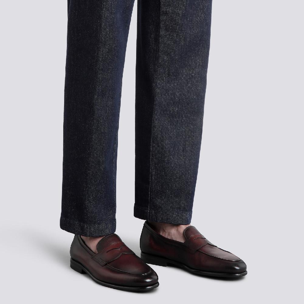 Santoni Mocassino Carlo da uomo in pelle bordeaux Qualità Garantita