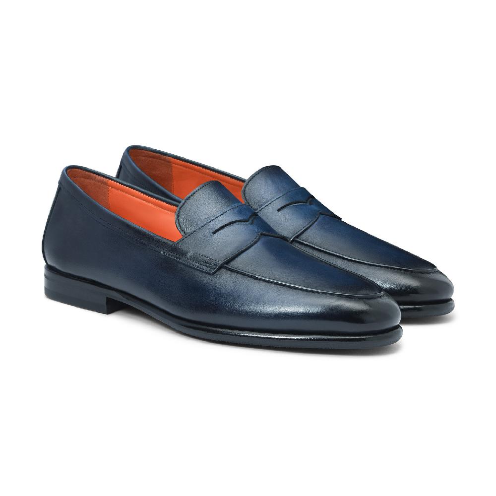 Santoni Mocassino Carlo da uomo in pelle blu Negozi Online