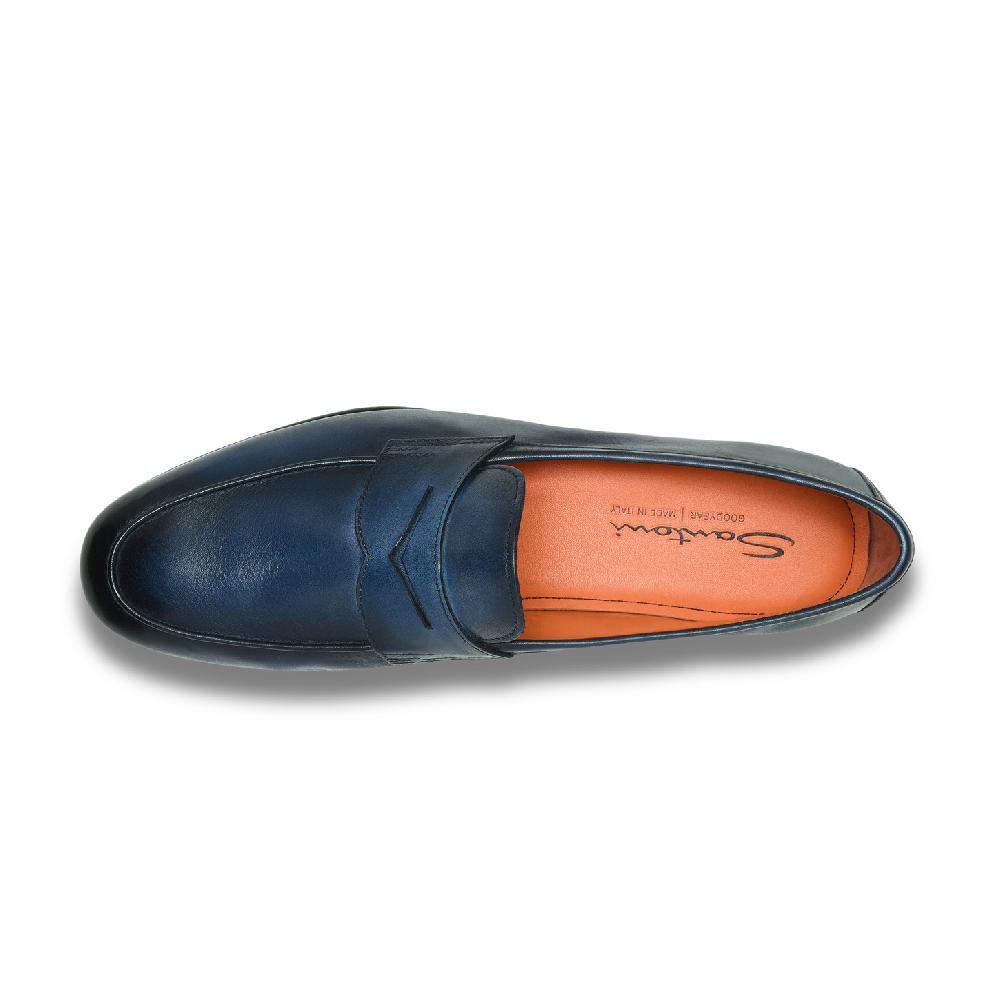 Santoni Mocassino Carlo da uomo in pelle blu Negozi Online