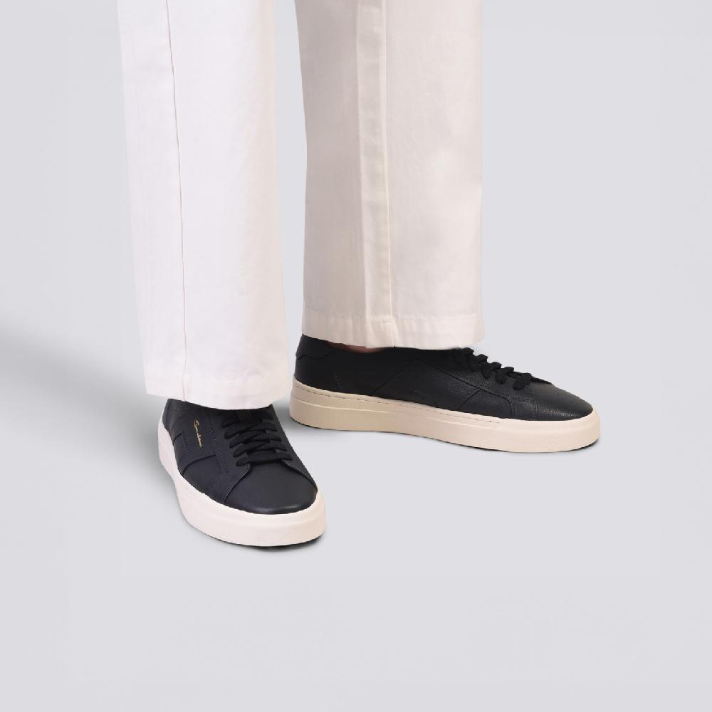 Santoni Double buckle sneaker da uomo in pelle bottalata blu Shopping Online