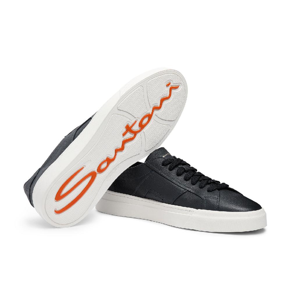Santoni Double buckle sneaker da uomo in pelle bottalata blu Shopping Online