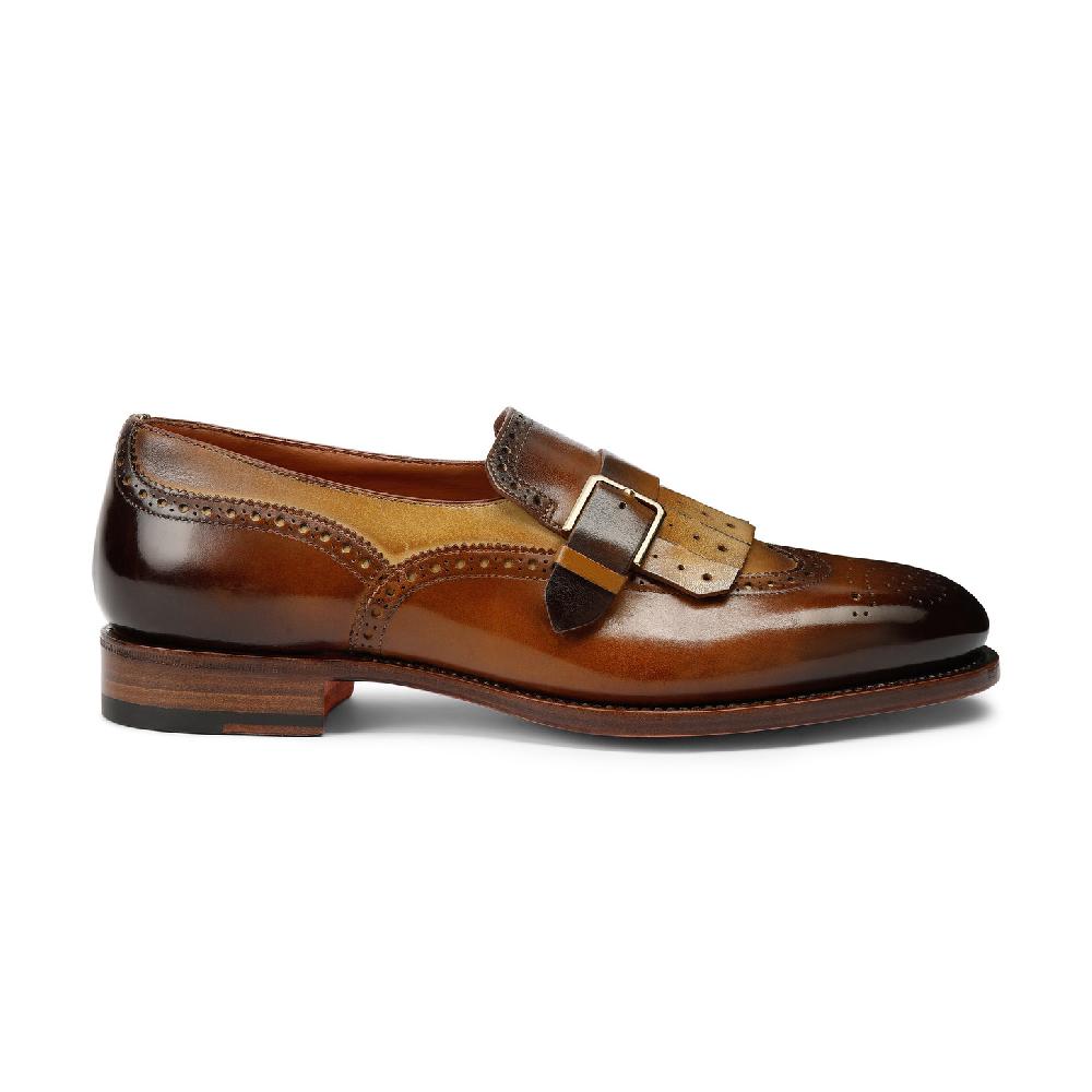 Santoni Mocassino mono fibbia con frangia da uomo in pelle marrone