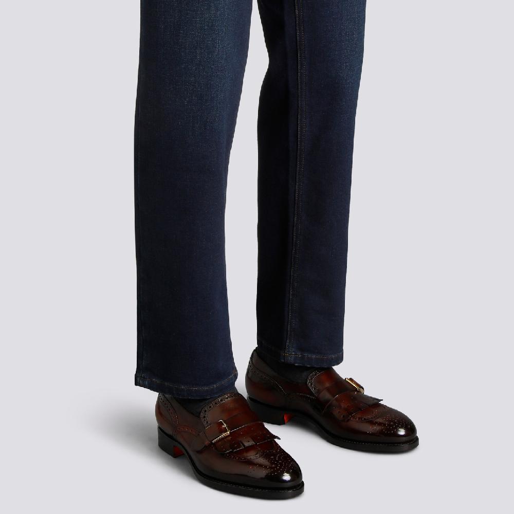 Santoni Mocassino mono-fibbia con frangia da uomo in pelle bordeaux Convenienza