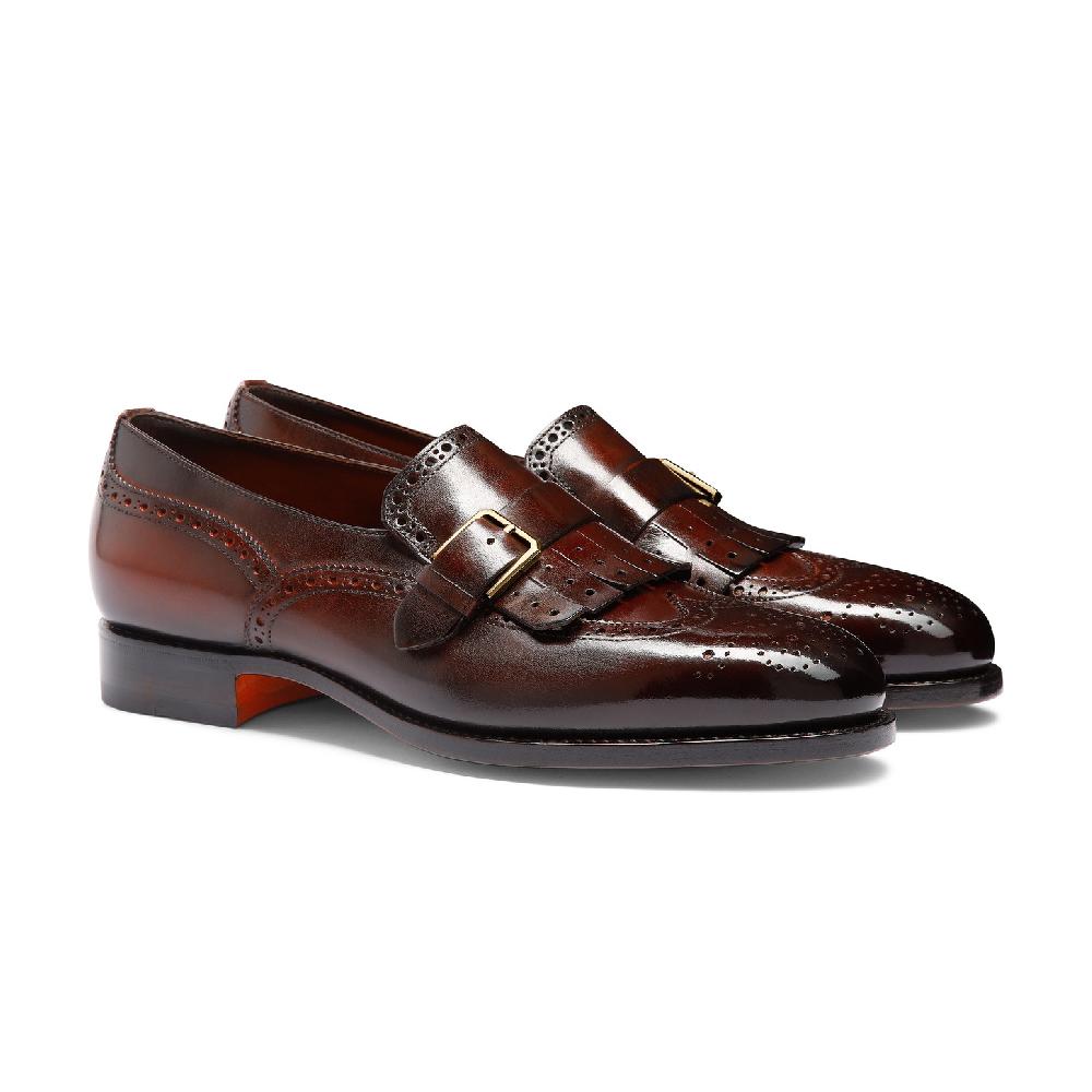 Santoni Mocassino mono-fibbia con frangia da uomo in pelle bordeaux Convenienza