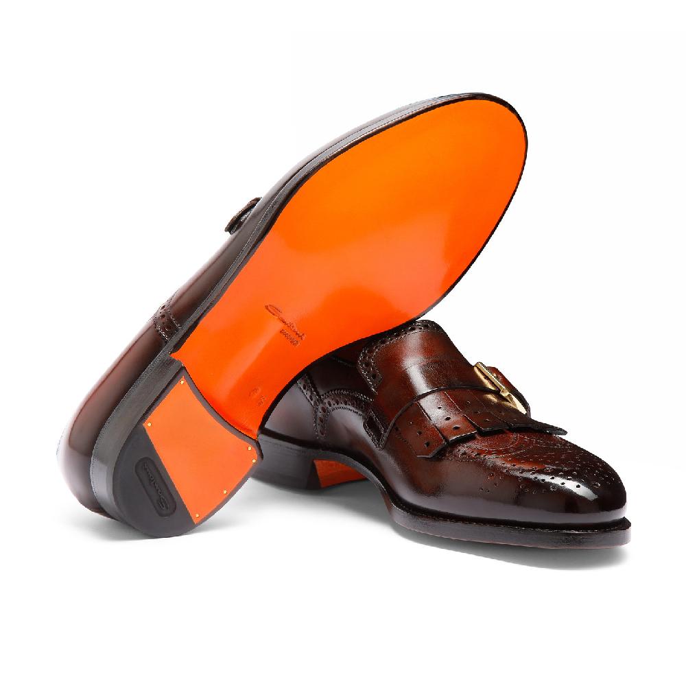 Santoni Mocassino mono-fibbia con frangia da uomo in pelle bordeaux Convenienza