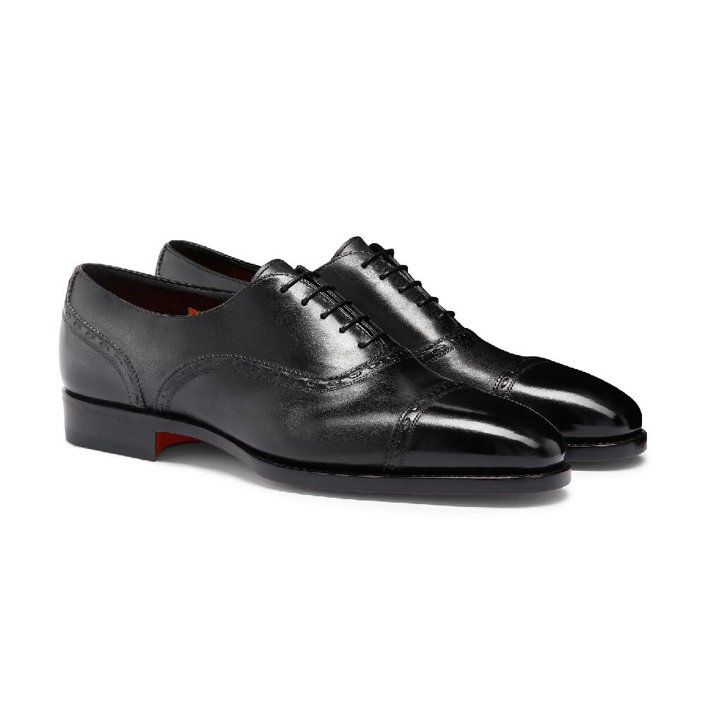Santoni Stringata Oxford da uomo in pelle nera Novità