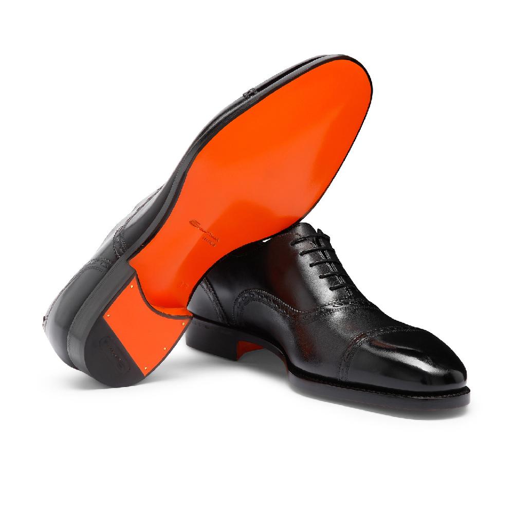 Santoni Stringata Oxford da uomo in pelle nera Novità